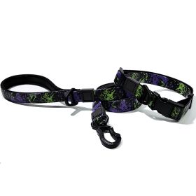 Graffiti Waterproof Dog Collar and Leash Set, Custom Logo Durable PVC Pet Leash for Small Medium Large Dogs (Color: Purple Green, size: L)