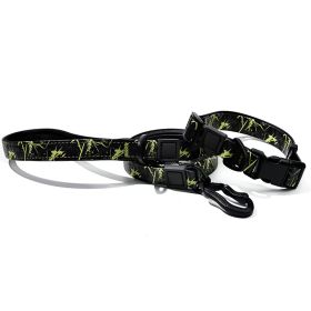 Graffiti Waterproof Dog Collar and Leash Set, Custom Logo Durable PVC Pet Leash for Small Medium Large Dogs (Color: Green Black, size: L)