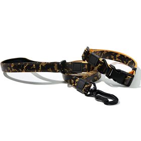 Graffiti Waterproof Dog Collar and Leash Set, Custom Logo Durable PVC Pet Leash for Small Medium Large Dogs (Color: Gold Black, size: S)
