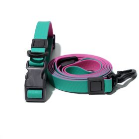 Waterproof TPU Dog Leash Set with Collar | Heavy Duty Honeycomb Texture Training Lead (Color: Mint Green & Pink, size: L)