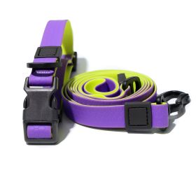 Waterproof TPU Dog Leash Set with Collar | Heavy Duty Honeycomb Texture Training Lead (Color: Purple & Lime Green, size: L)