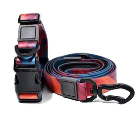 Trendy Gradient Printed PVC Dog Leash & Collar Set, Waterproof Durable Pet Lead with Unique Pattern, Adjustable for Small Medium Large Dogs (Pattern: Red Blue Swirl, size: S)